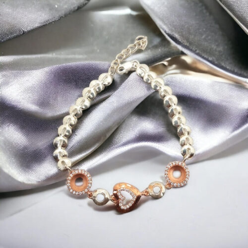 925 Silver Heart Dual Tone Bracelet