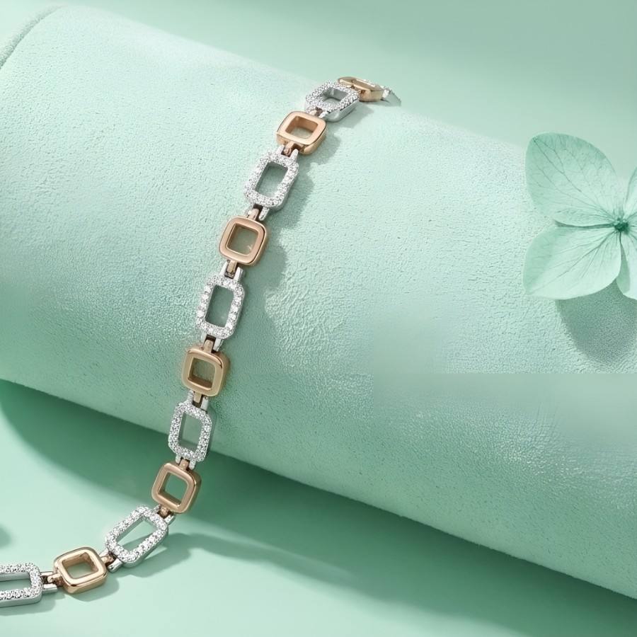 LTBR197 Designer Silver Bracelet for Women – Rectangle Link in green roller
