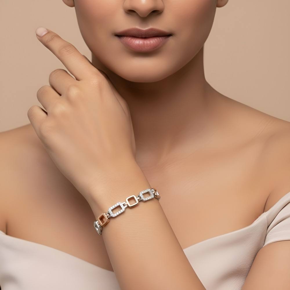 LTBR198 Designer Silver Bracelet for Women – Rectangle Link wear women hand