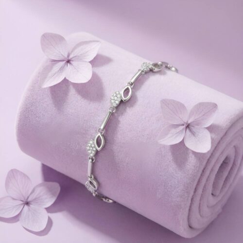 Sterling Silver Bracelet for Women | Leaf Link CZ Minimal Design