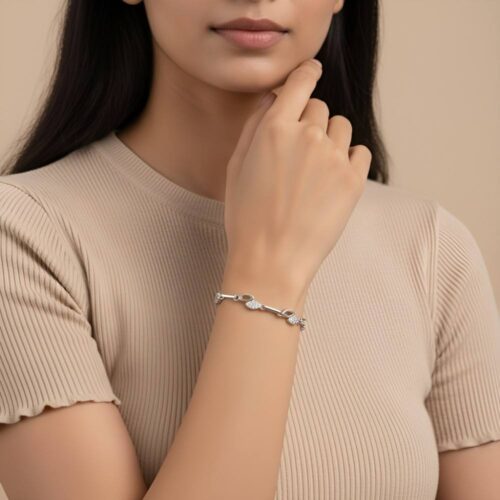 Sterling Silver Bracelet for Women | Leaf Link CZ Minimal Design wear women model hand