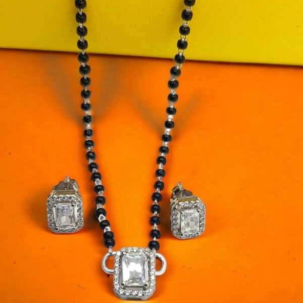 Silver Solitaire Oblong Mangalsutra Set