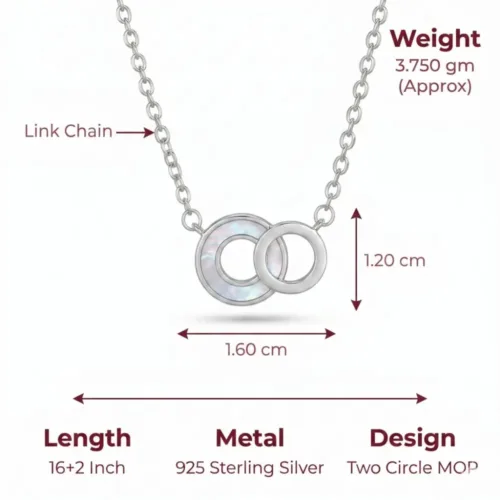 Exact size, chain length, and weight dimensions of the minimalist interlocking silver pendant