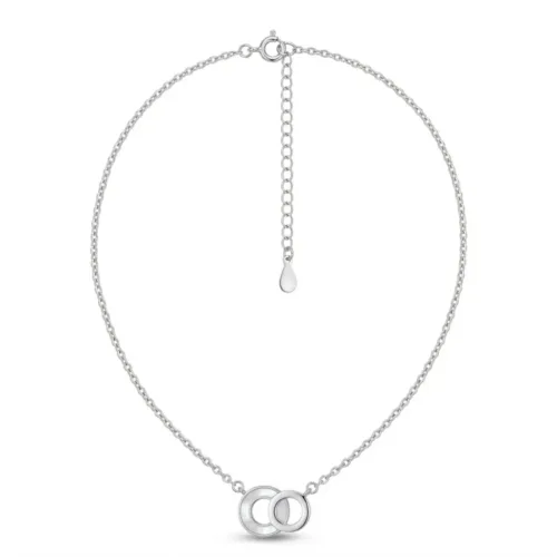 Full top view showing the secure clasp and adjustable delicate chain of the silver necklace for office wear
