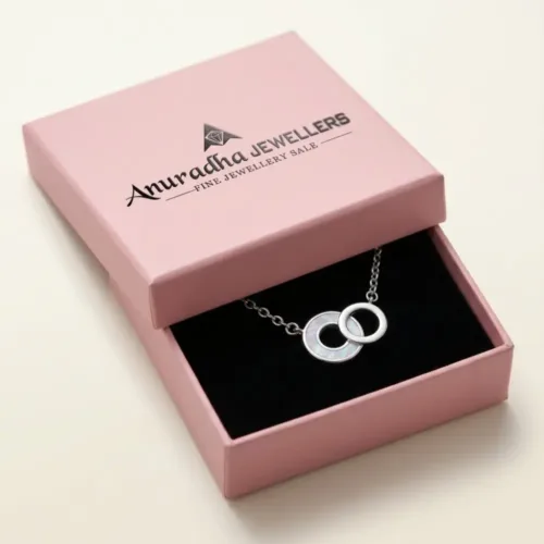 Premium pink Anuradha Jewellers box presenting the beautiful daily wear silver necklace ready for gifting