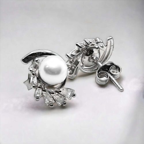 925 Pearl Diamond Earrings