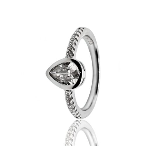 Silver Teardrop Halo Ring
