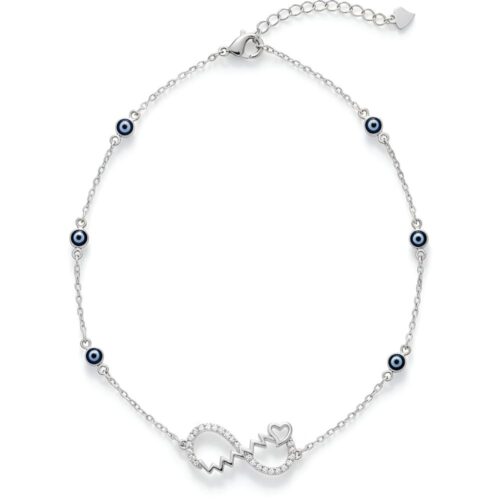 Infinity Heart Silver Anklet for Women pure white background