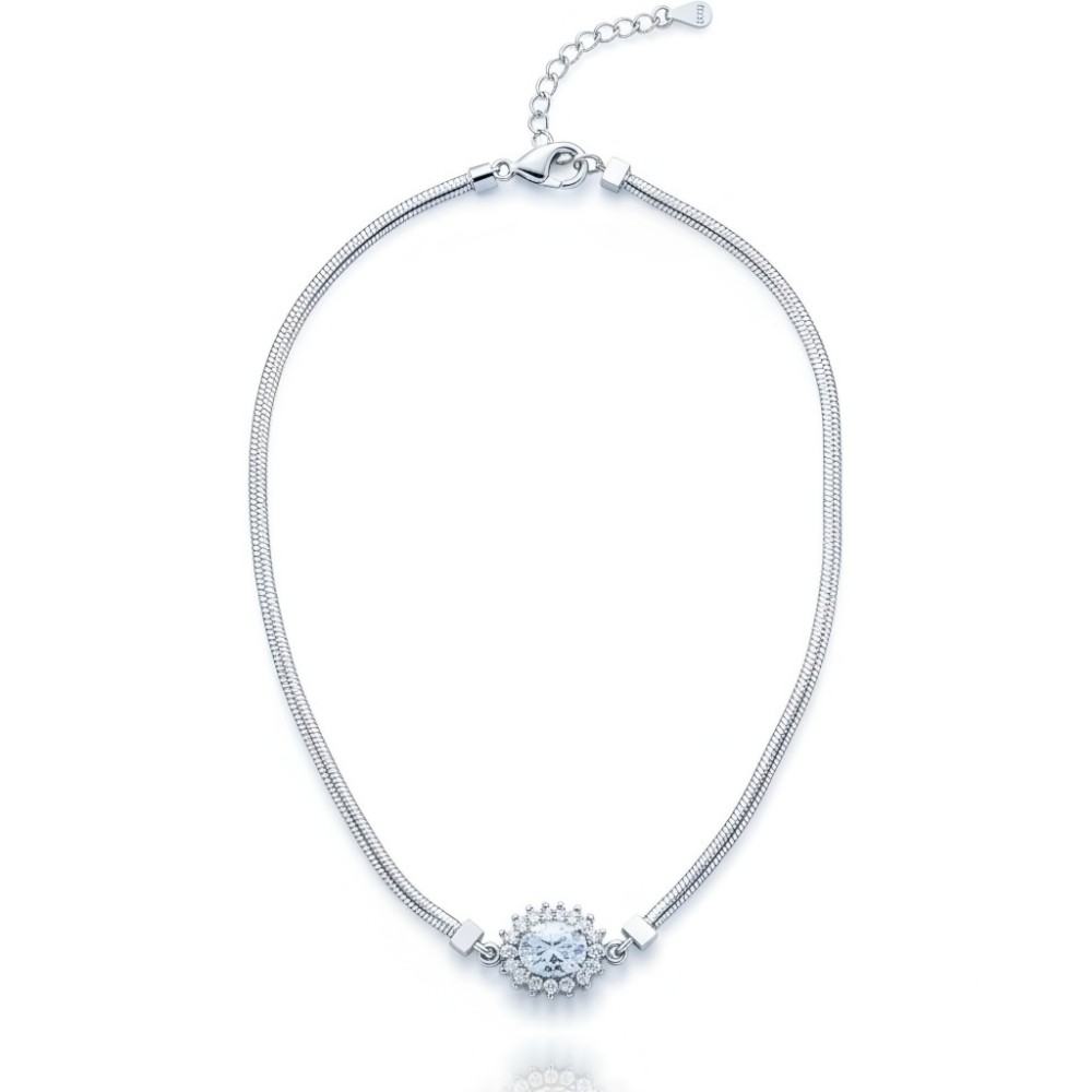 ANKT010 Crystal Pendant Silver Anklet Design pure white background