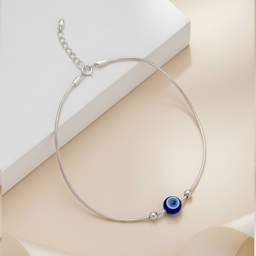 ANKT017 925 silver evil eye anklet for women blue nazar charm