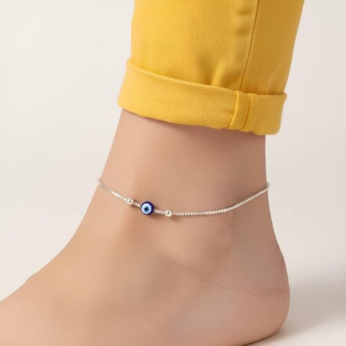 925 Silver Evil Eye Anklet Box Chain Type