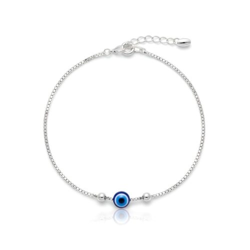 925 Silver Evil Eye Anklet pure white background