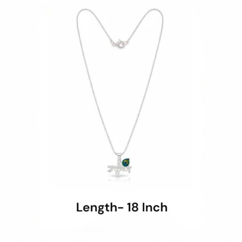 Silver Krishna Name Pendant Necklace with Peacock Feather length details