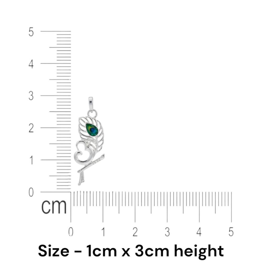 HEAV0070 Silver Krishna Peacock Feather Pendant Size details