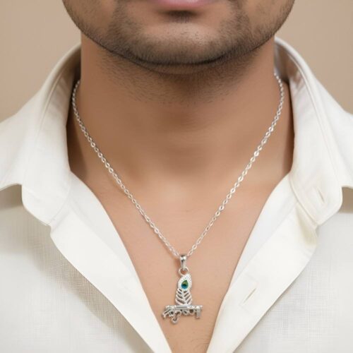 925 Silver Krishna Morpankh Pendant Necklace perfect for men