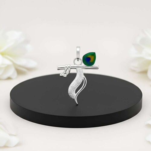 Silver Krishna Pendant with Peacock Feather