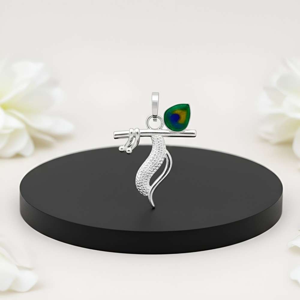 HEAV0082 Silver Krishna Pendant with Peacock Feather