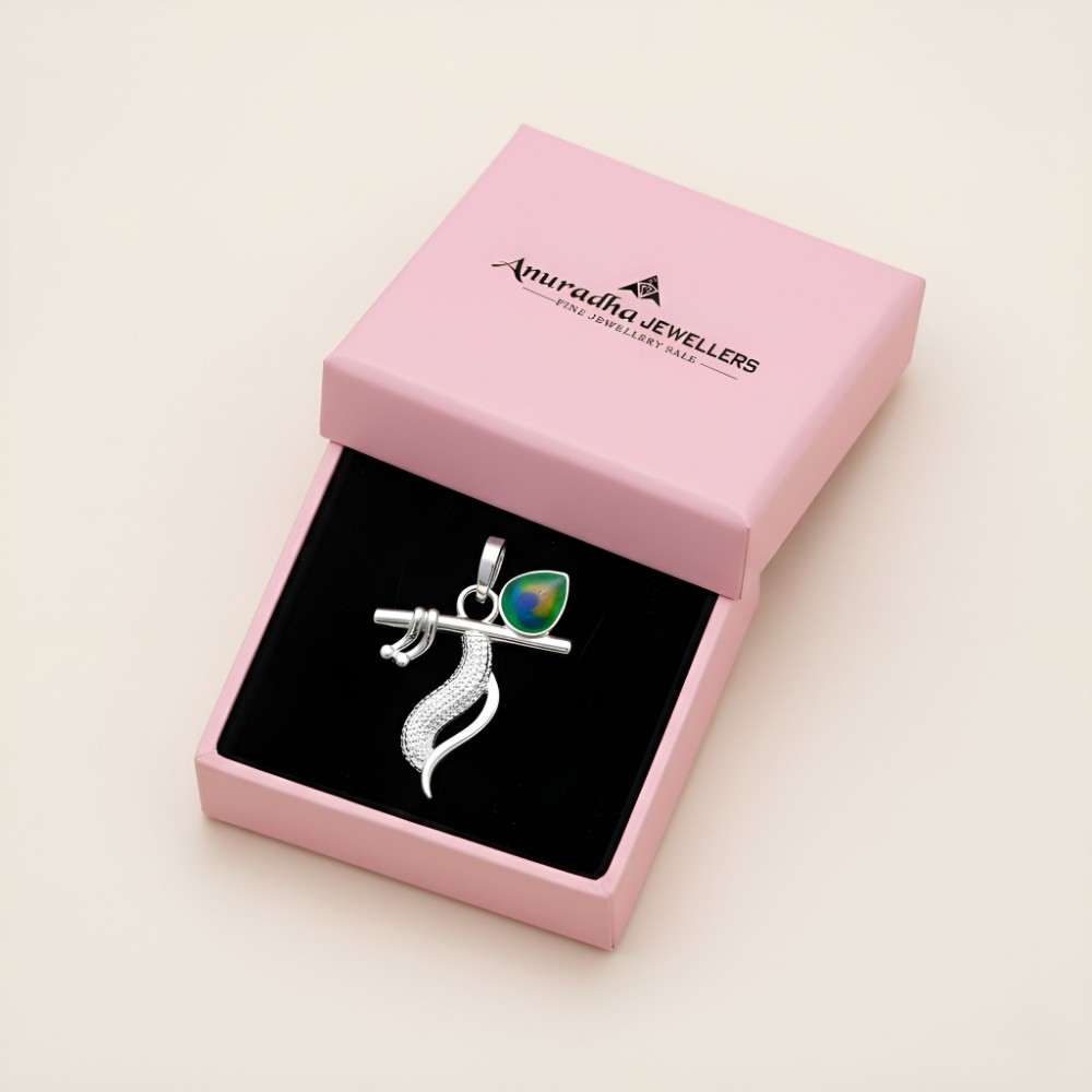 HEAV0083 Silver Krishna Pendant with Peacock Feather In Pink Box
