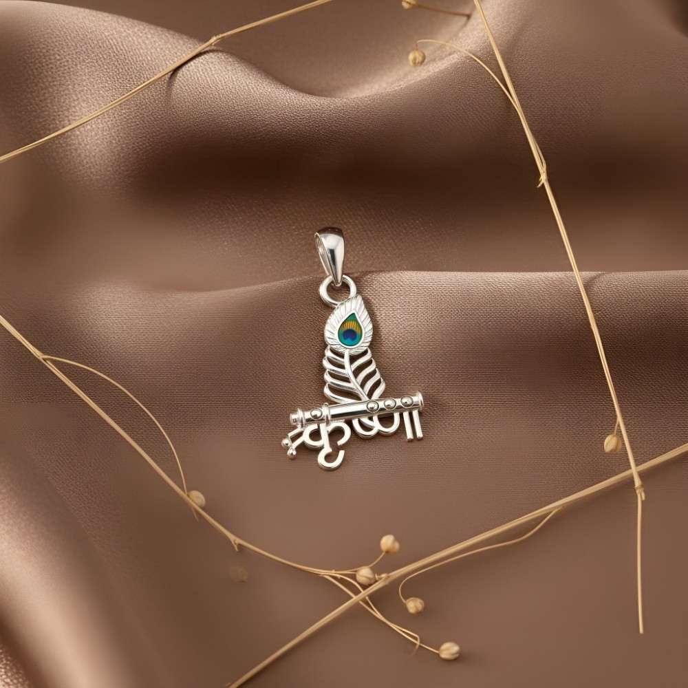 HEAV0094 Silver Krishna Mor pankh Pendant