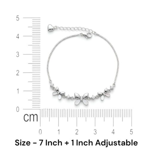 Elegant Silver Butterfly Bracelet with MOP Charms Size details