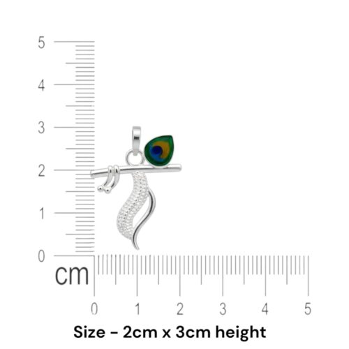 Krishna pendant necklace in 925 silver showing exact pendant size of 2 cm width and 3 cm height