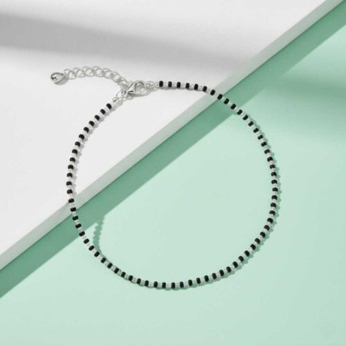 925 Silver Black Beads Anklet for Women & Girls