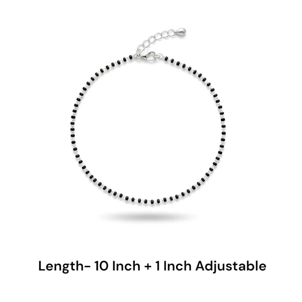 ANKT034 925 Silver Black Beads Anklet Size details