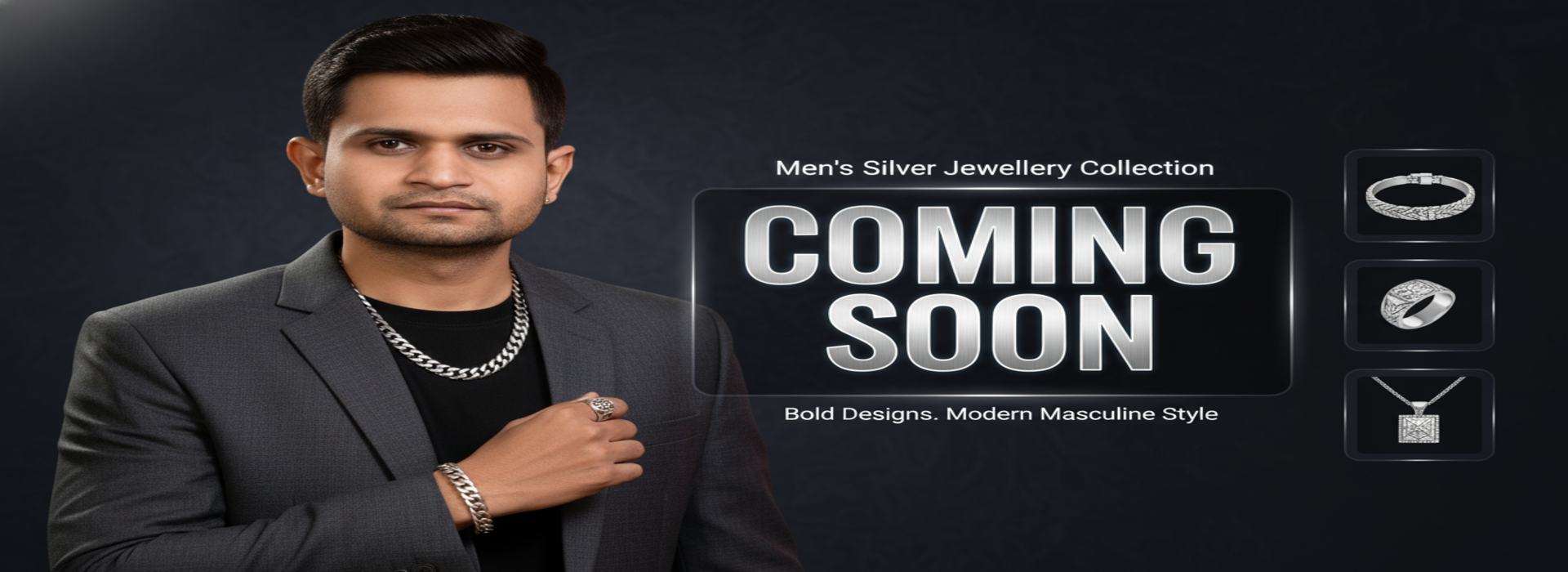 Men’s 925 silver jewellery collection coming soon featuring bold chains, rings and pendants