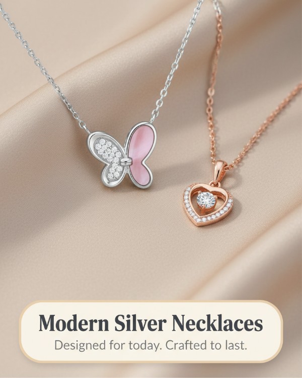 Modern 925 silver necklaces with elegant heart and butterfly pendant designs for everyday wear