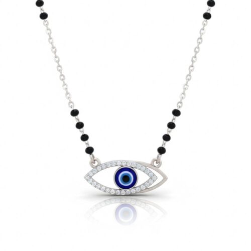 925 Silver Evil Eye Mangalsutra pendant with blue evil eye design and CZ stones
