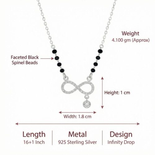 Dimensions and weight details of 925 Silver Infinity Drop Mangalsutra