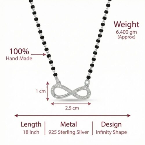 925 silver infinity mangalsutra with black beads size and weight details