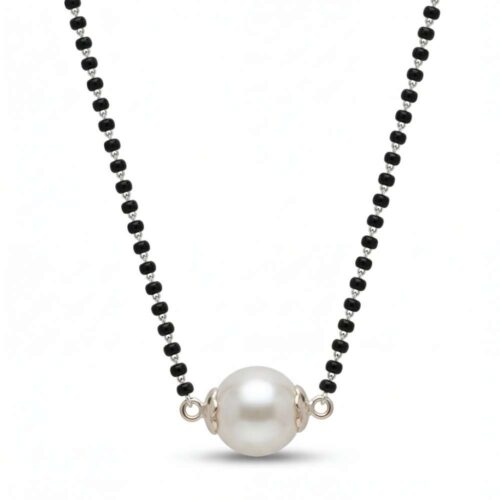 925 silver pearl black beads mangalsutra front view