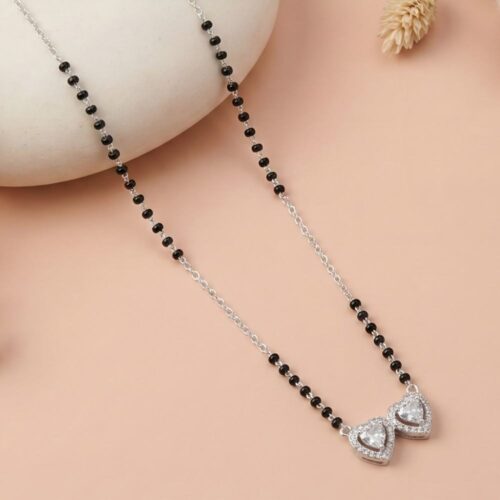 Eternal Silver Twin Heart Mangalsutra with CZ stones in 925 sterling silver