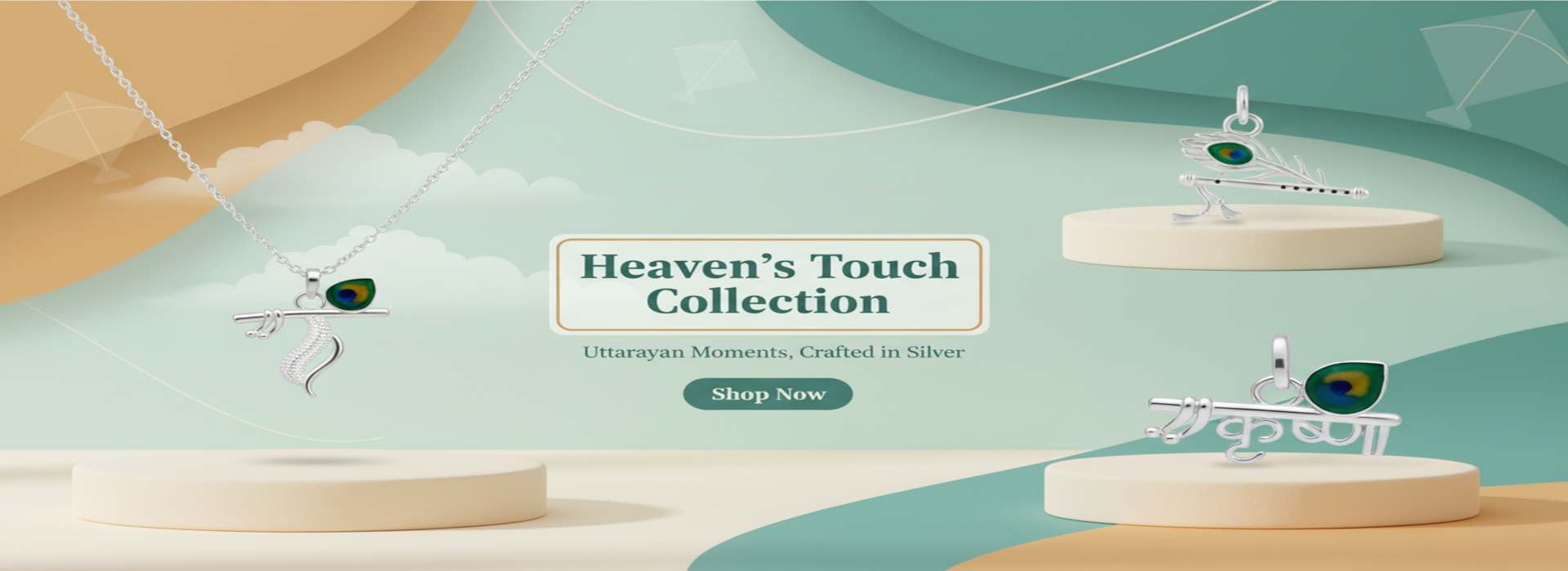 Heaven’s Touch Collection silver jewellery inspired by Uttarayan, peacock feather silver pendants and festive designs