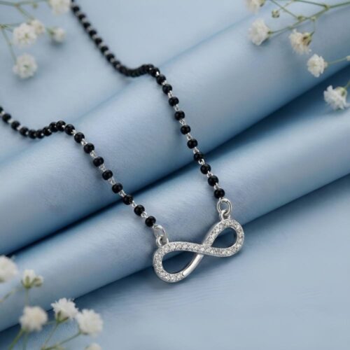 elegant silver infinity mangalsutra with black beads modern everyday wear