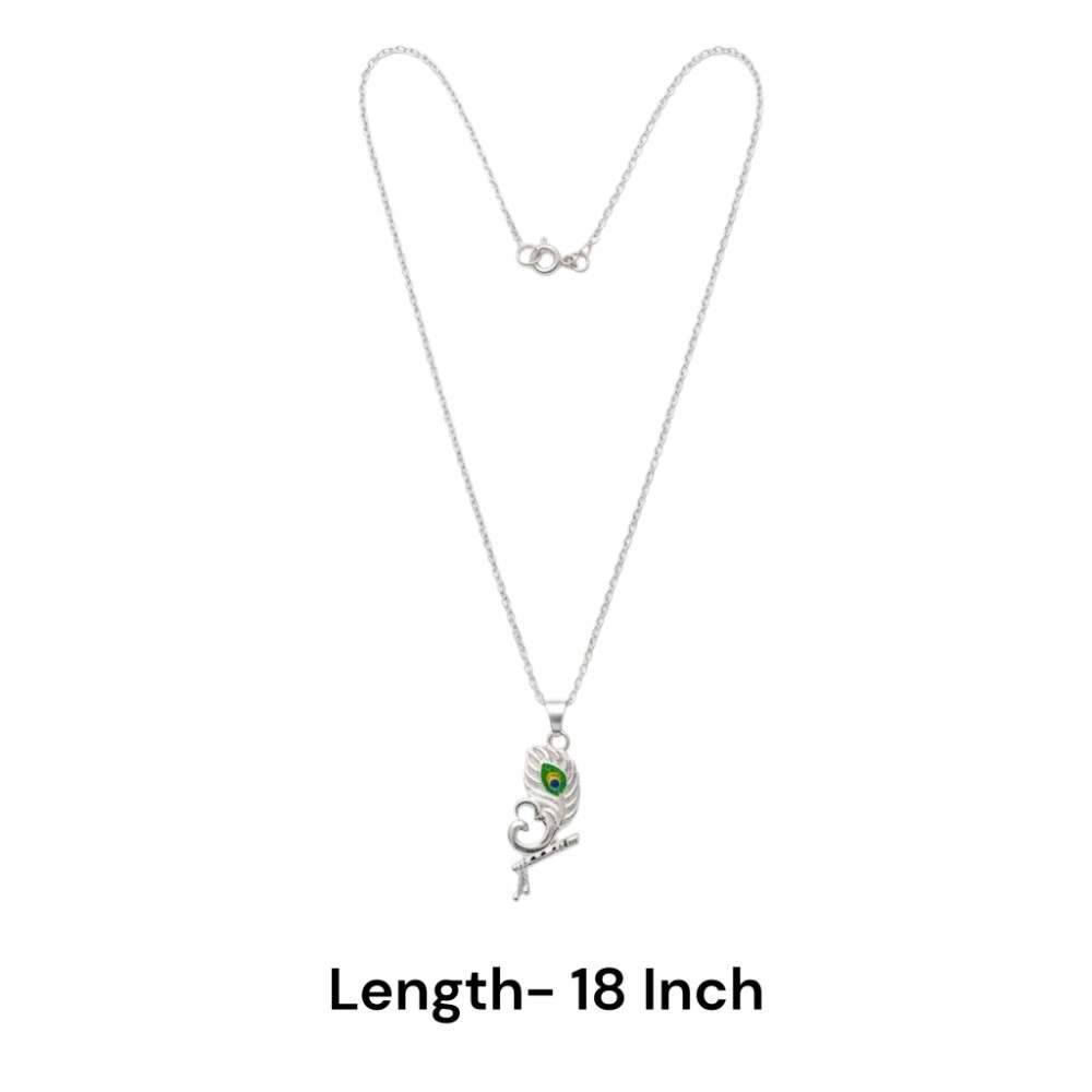 krishna-peacock-feather-pendant-necklace-18-inch-chain Silver Krishna peacock feather pendant necklace with 18 inch chain length