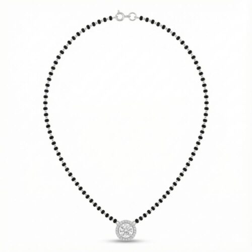 Round silver mangalsutra chain length 18 inches with handmade black beads