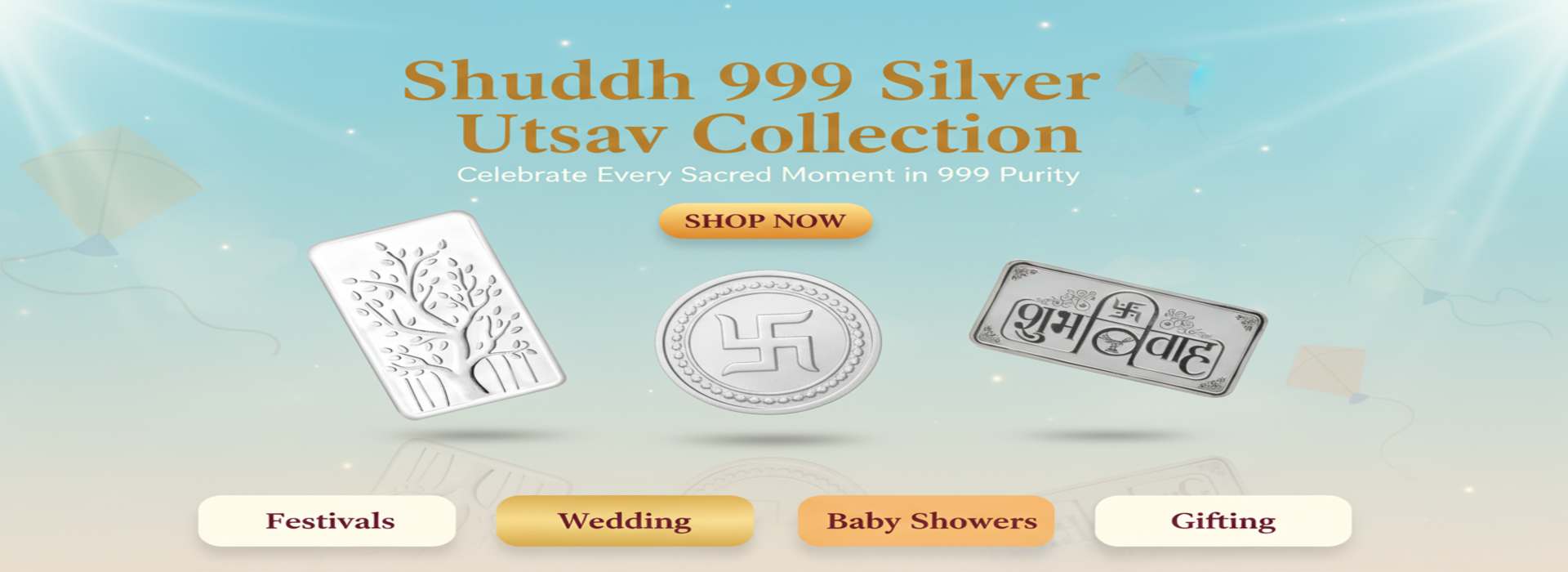 Shuddh 999 silver coins and bars collection for festivals, weddings, baby showers and premium silver gifting