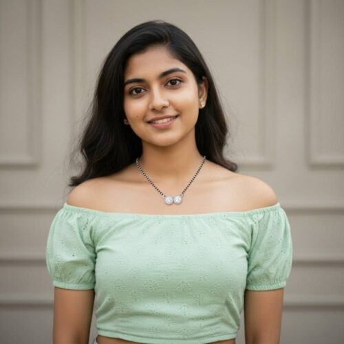 Silver double halo solitaire mangalsutra worn look on model