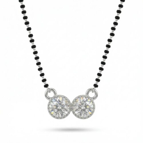 Silver Double Halo Solitaire Mangalsutra with handmade black beads chain