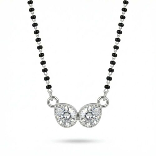 Silver double tear drop mangalsutra with CZ stones and handmade black beads