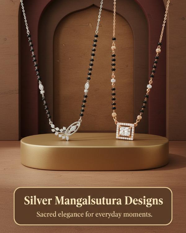 designer 925 silver mangalsutra with black beads and diamond-style pendant for everyday elegance
