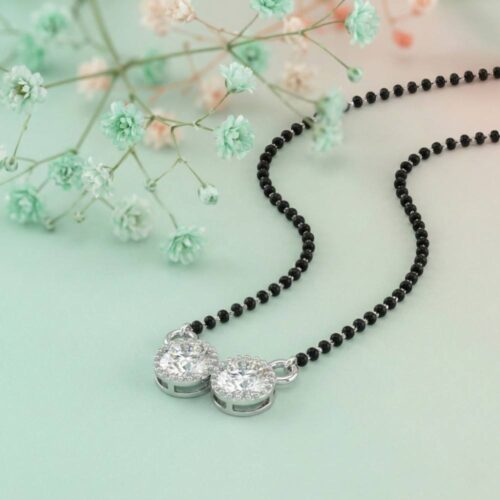 Silver solitaire mangalsutra design with double halo setting