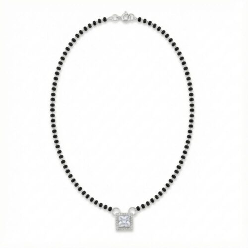 Silver solitaire square mangalsutra necklace with 18 inch chain length from elegant mangalsutra designs