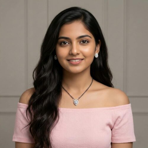 Silver tear drop mangalsutra worn by model showing elegant daily wear look