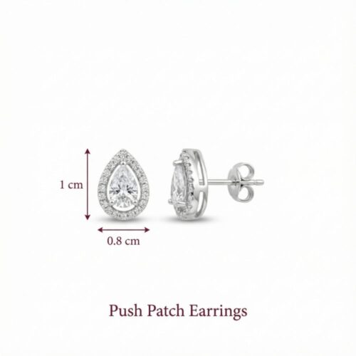 Silver tear drop solitaire push back earrings size detail