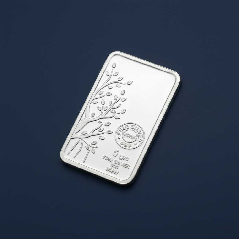LG0042 5gm Silver Bar made of 999 purity silver with elegant tree design, suitable for gifting and tracking 5gm silver price