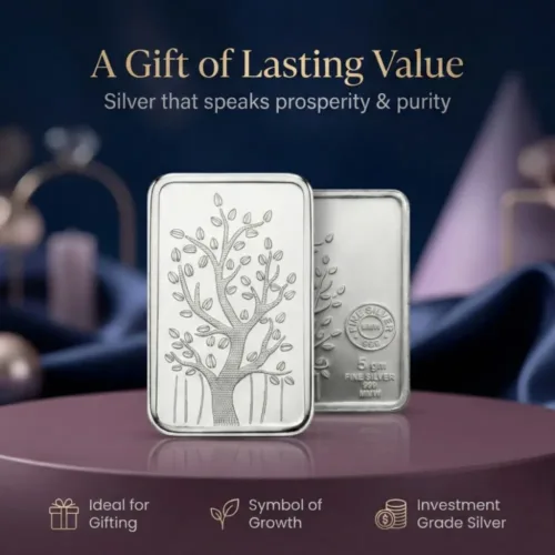 5gm Silver Bar 999 purity ideal for gifting and investment, premium silver bar design reflecting current 5gm silver price