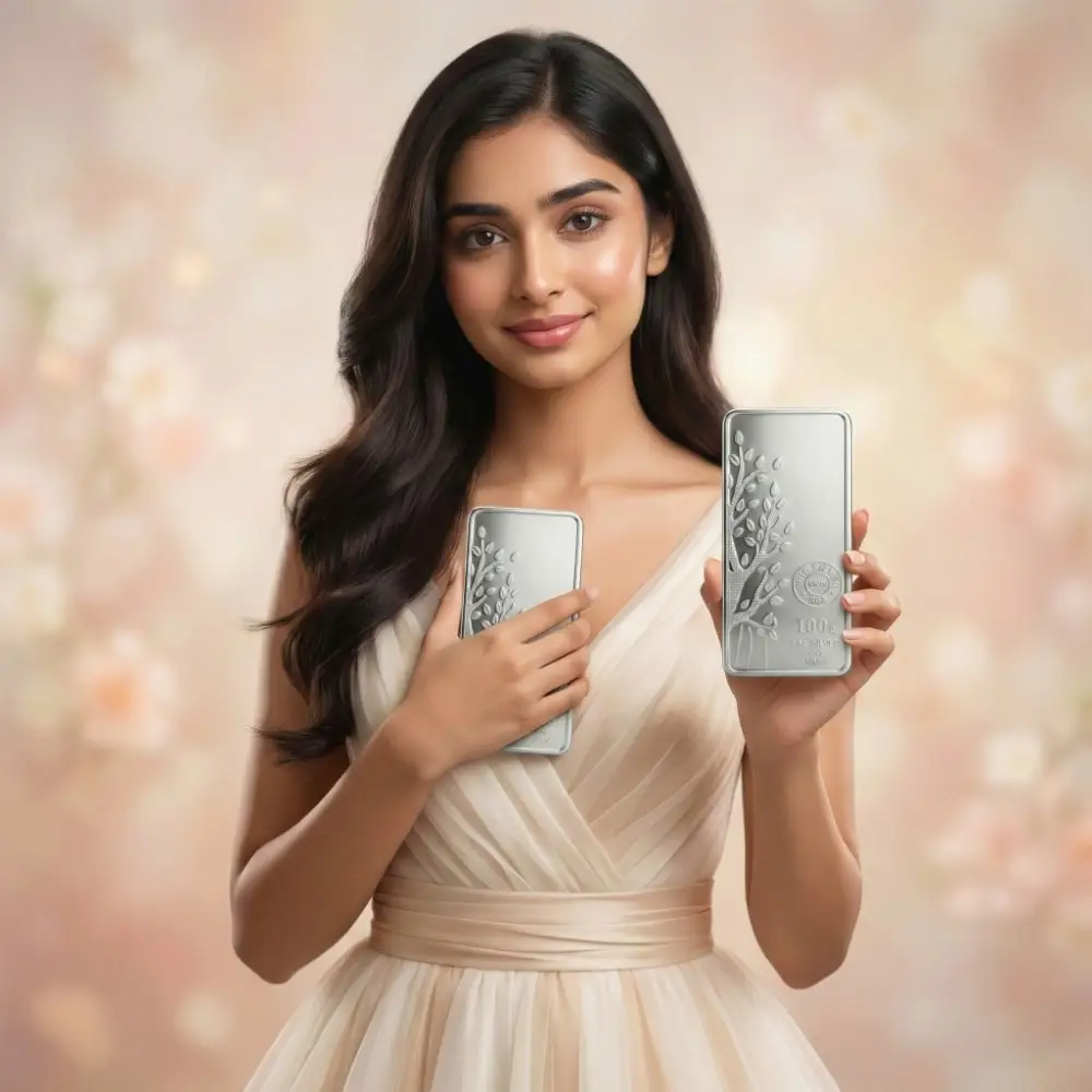 LG0067 100 gram silver bar 999 pure silver shown for gifting and long term investment